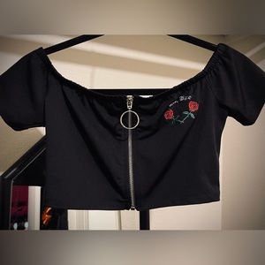 “Ok, Bye” Women’s Small Off Shoulder Crop Top